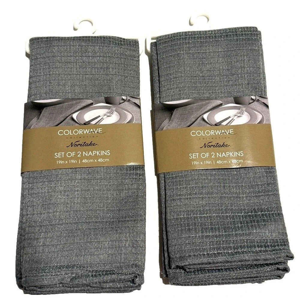 Noritake Colorwave Fabric Napkins Slate Gray 19x19 Inch Set of 4 Machine Wash